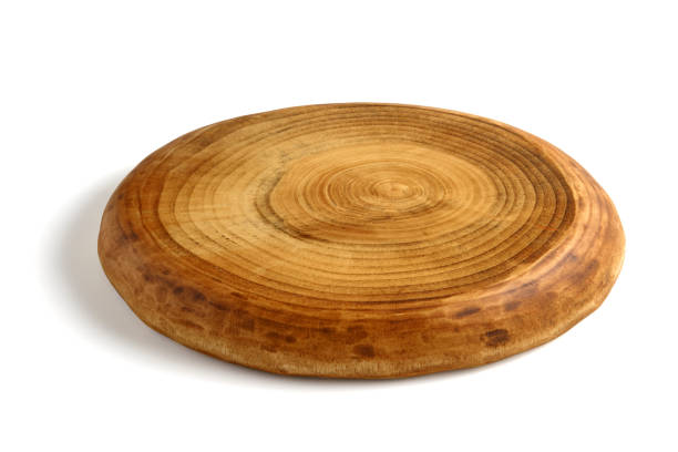 istock Wooden board stand of irregular shape isolated on white background. High angle view with copy space 1850460903