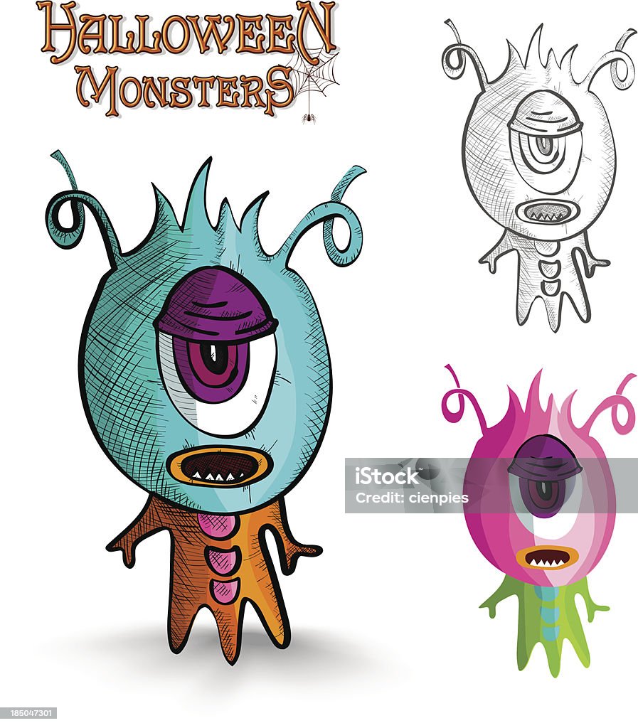 Halloween monstruos un ojo criatura EPS10 archivo. - arte vectorial de Animal libre de derechos