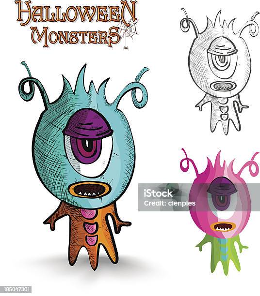 Ilustración de Halloween Monstruos Un Ojo Criatura Eps10 Archivo y más Vectores Libres de Derechos de Animal - Animal, Azul, Boca de animal