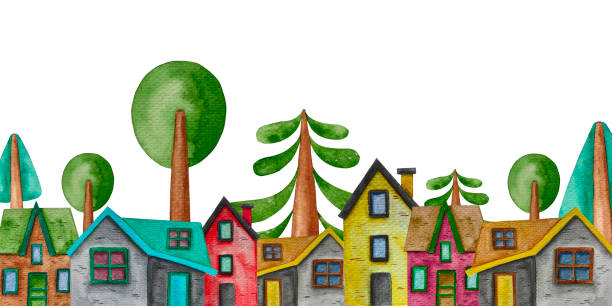 istock Watercolor little town. cute nursery illustration 1850478511