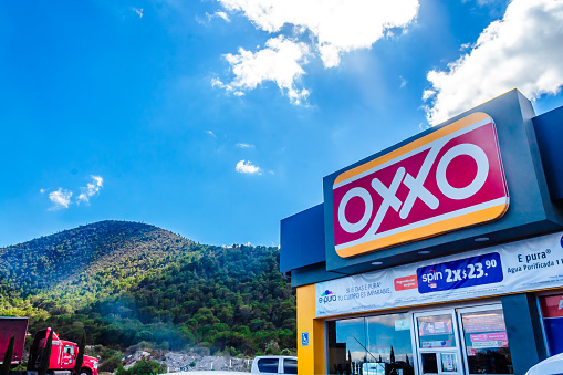 Puebla , Mexico November 13 2023 Oxxo self-service store on the road to Veracruz in Mexico