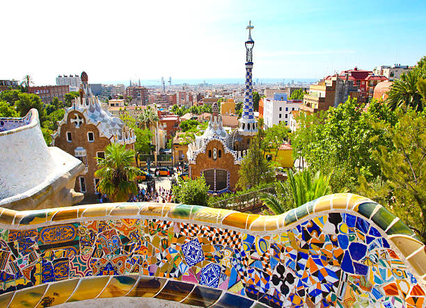 istock The Famous Summer Park Guell over bright blue sky 185050524
