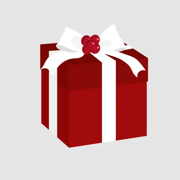 Vector illustration of gift box packed with white ribbon