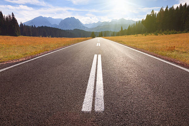 istock A low angle close-up of a road near a forest 185052657