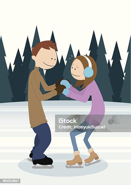 Coupleiceskating - Immagini vettoriali stock e altre immagini di Abbigliamento casual - Abbigliamento casual, Abiti pesanti, Adolescente