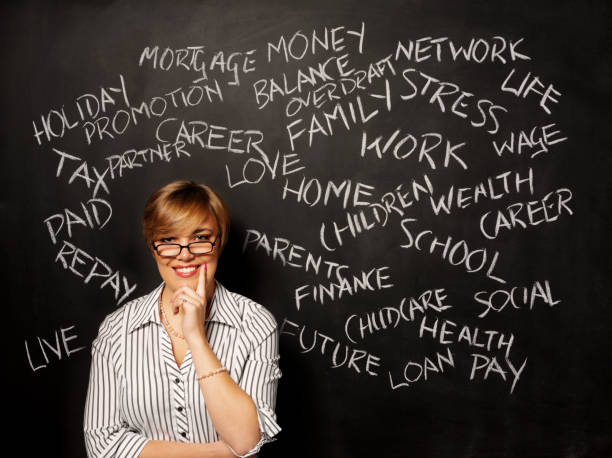 istock Female and Words on a Blackboard 185054523