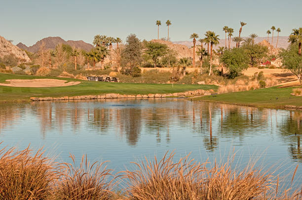 istock Lush green golf course in the Palm Springs desert 185054779