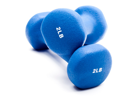 Pair of 2lb dumbells isolated on white background