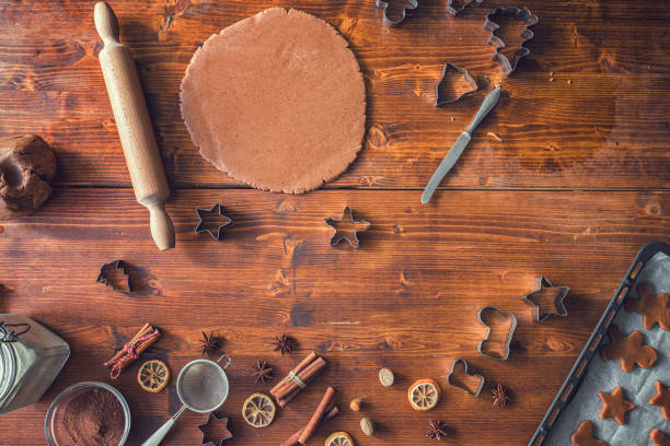 Making traditional gingerbread cookies for Christmas holidays