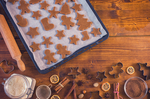 Making traditional gingerbread cookies for Christmas holidays