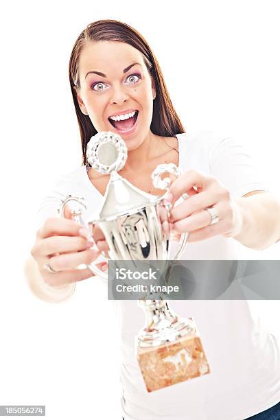 Woman With Trophy Stock Photo - Download Image Now - One Woman Only, Only Women, Trophy - Award