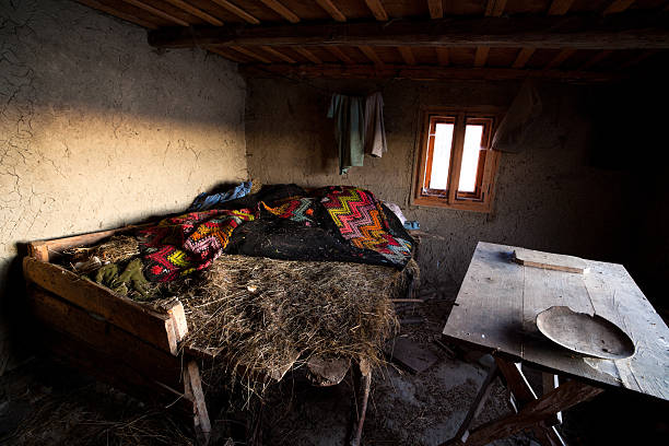 Abandoned, Old Mountain Cottage Abandoned Old Mountain Cottage. Rodnei Mountains Romania bed of hay stock pictures, royalty-free photos & images