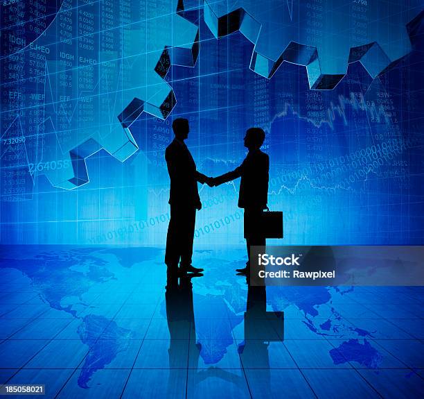 Global Business Handshake Stock Photo - Download Image Now - Gear - Mechanism, Handshake, Achievement