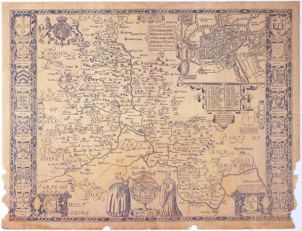 oxfordshire antiguo mapa - oxfordshire fotografías e imágenes de stock