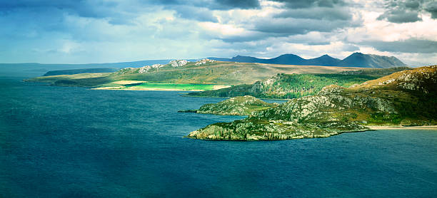 Panoramic view of the coast of Northwest Scotland overlooking little Loch Broom.
