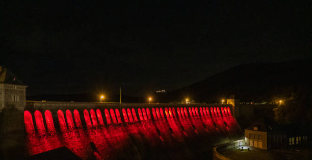 istock Red Lightshow on Eder Lake Barrier 1850593616