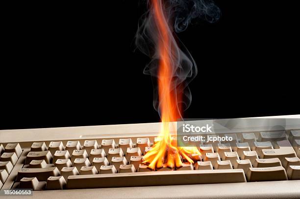 Key Board On Fire Stock Photo - Download Image Now - Accidents and Disasters, Black Background, Burning