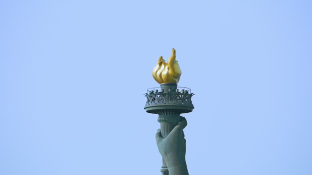 AERIAL Torch of the Statue of Liberty, NYC, USA
