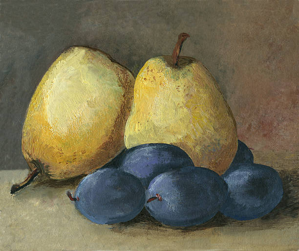 istock acrylic painted still life with golden pears and plums 185061303