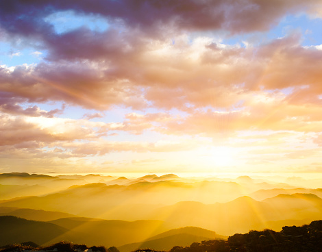 majestic sunset over misty mountains+++image composite+++