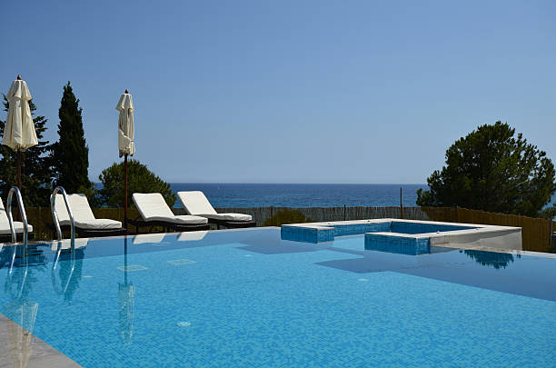 istock Vacation villa swimming pool with stunning sea views 185062423