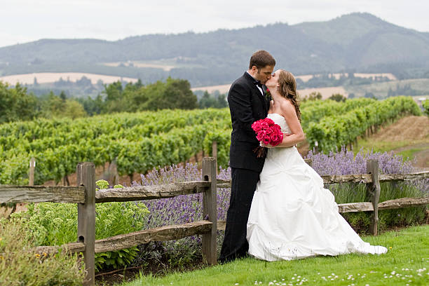 жених и невеста целовать рядом с деревянный забор природа фон - meteorology elegance outdoors loving стоковые фото и изображения