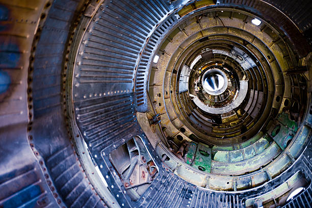 Jet engine inside. Rear view Old russian military fighter jet engine jet intake stock pictures, royalty-free photos & images