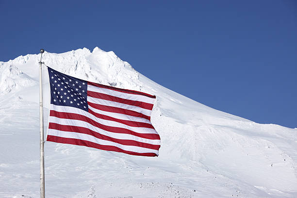 istock US Flag Mt Hood Oregon. 185063208