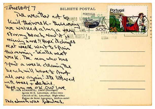 "A holiday postcard sent from Vila Real de Santo Antonio, Portugal, in 1985."
