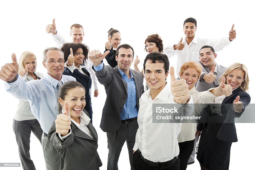 Grupo de gente de negocios sosteniendo sus imágenes en miniatura - Foto de stock de Pulgar hacia arriba libre de derechos