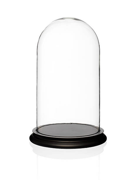 Empty glass display dome Empty glass display dome with a black base on a white background. display cabinet stock pictures, royalty-free photos & images