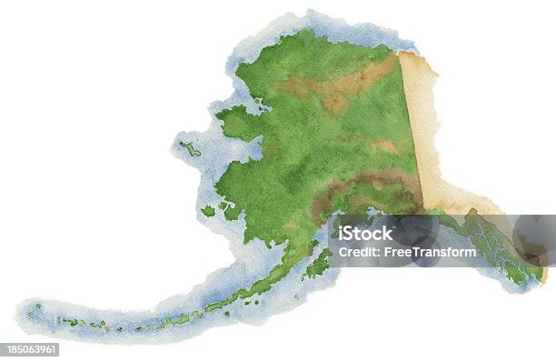 Ilustración de Watercolor Mapa De Alaska y más Vectores Libres de Derechos de Alaska - Estado de los EE. UU. - Alaska - Estado de los EE. UU., Topografía, Mapa