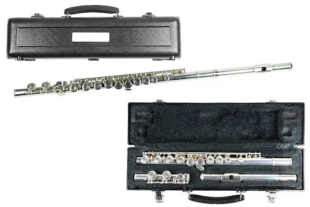 Flute with the case on a white background.