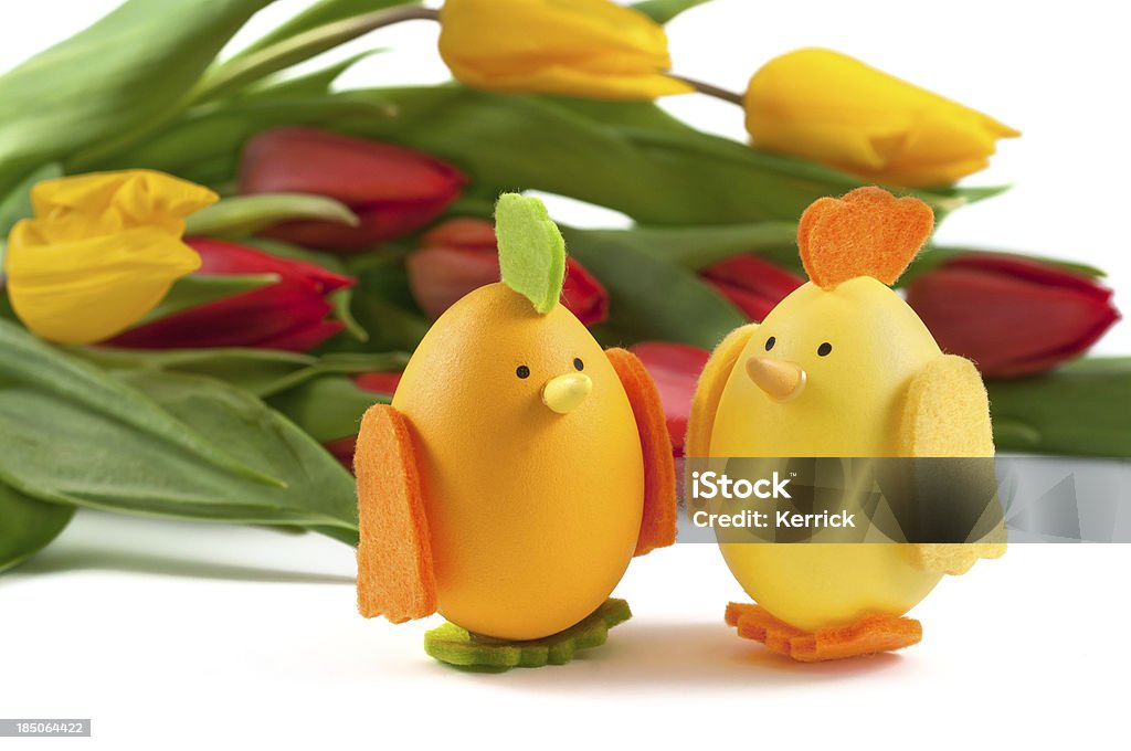 Ostern Huhn und Tulpen - Lizenzfrei Baumblüte Stock-Foto