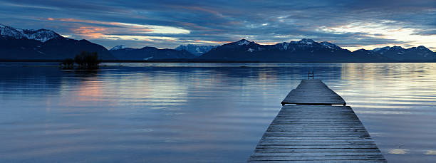 Wooden Jetty into Lake Chiemsee at Sunset