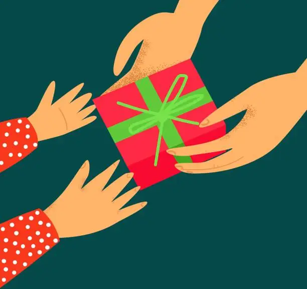 Vector illustration of A woman giving christmas gift to a child