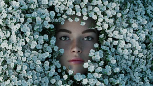 Young Woman in Flowers Top View