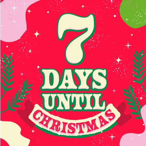 Vector illustration of 7 Days Until Christmas countdown cute background design template