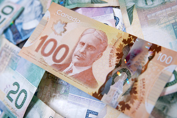 canadian banconote - canadian dollars canada bill one hundred dollar bill foto e immagini stock