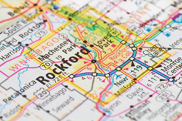 rockford, 일리노이 - usa road map selective focus macro 뉴스 사진 이미지