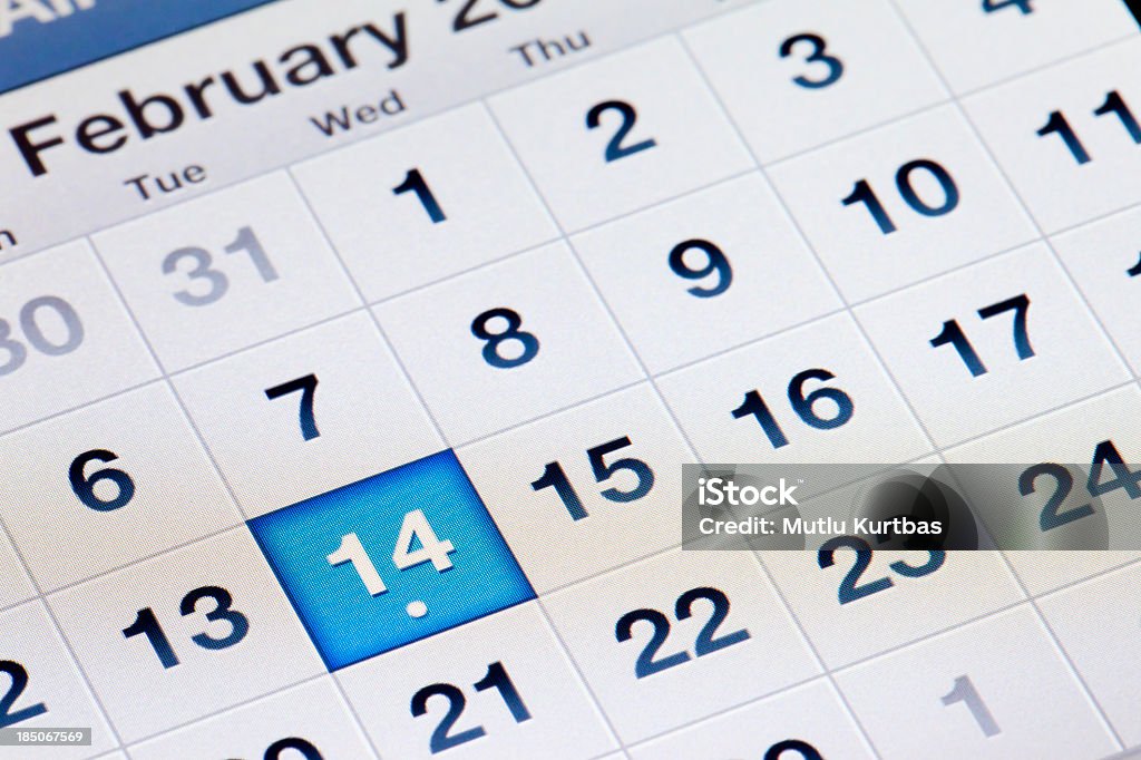 Calendar Calendar on the screen and showing February 14. Calendar Stock Photo