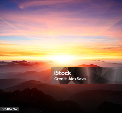 istock majestic sunrise over the mountains 185067762