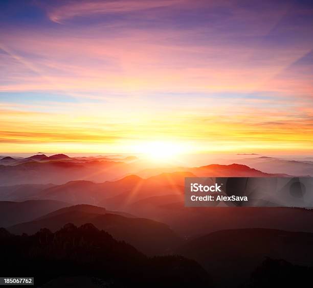 Majestic Sunrise Over The Mountains Stock Photo - Download Image Now - Sunrise - Dawn, Dawn, Mountain