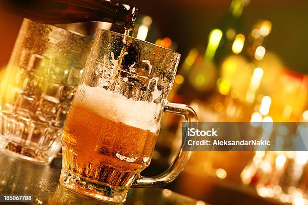 Beer On A Bar Counter Stock Photo - Download Image Now - Alcohol - Drink, Bar - Drink Establishment, Bar Counter
