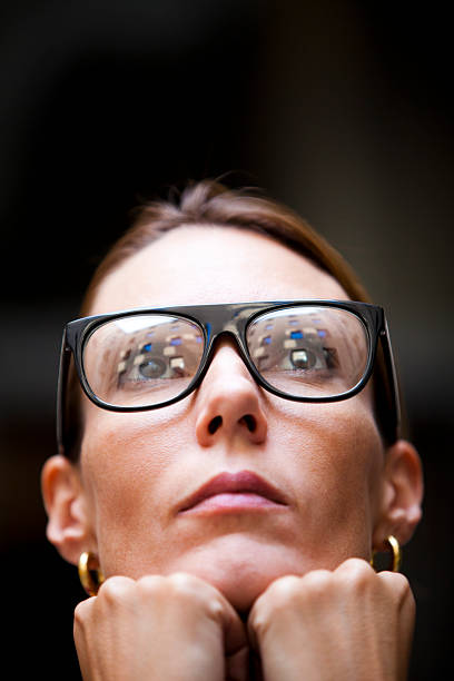 istock Woman with reflection i glasses 185068042