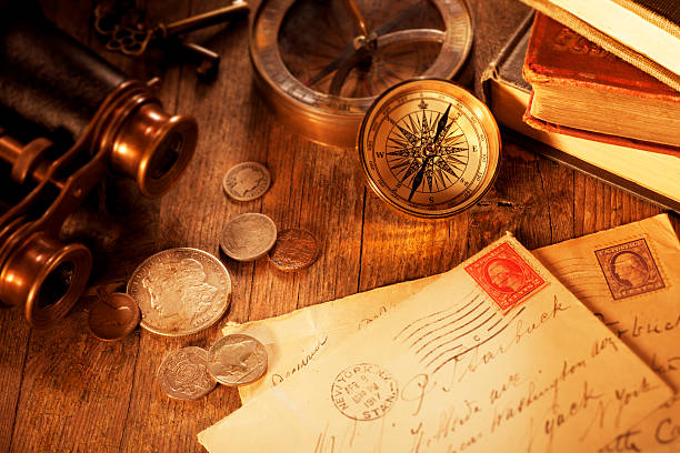 Antique objects on a Old Wooden Desk