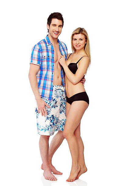 istock Attractive happy young couple in beachwear 185068537