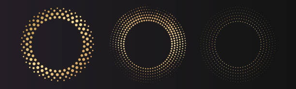 Gold halftone round frame set. Golden luxury circle emblem. Dotted texture border. Vector illustration isolated on black background Gold halftone round frame set. Golden luxury circle emblem. Dotted texture border. Vector illustration isolated on black background gold jewelry stock illustrations