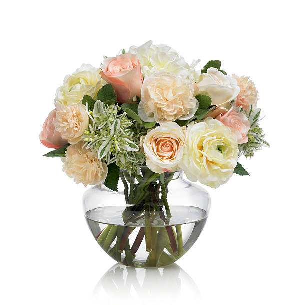 Hollyhock and Rose bouquet on white background