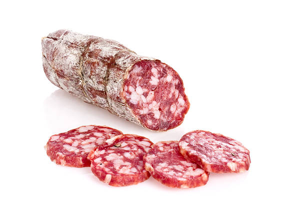 Salami (Clipping Path) Salami slices. The file includes a clipping path. sliced salami stock pictures, royalty-free photos & images
